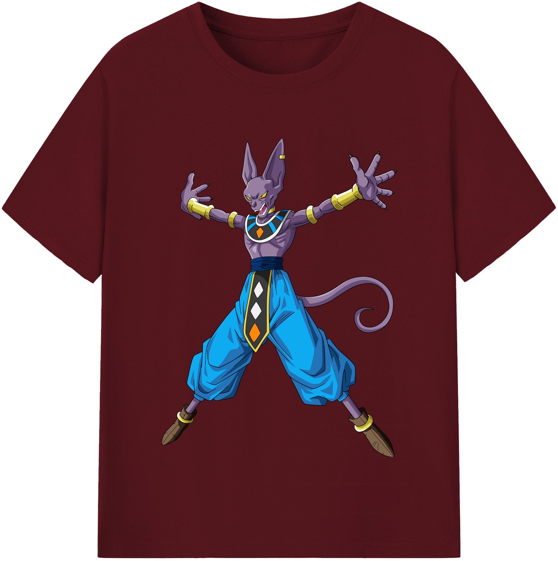 （画像用） ドラゴンボール ビルス 破壊神ビルス DRAGON BALL Beerus Birusu 綿100％半袖Tシャツ（フロントプリント）